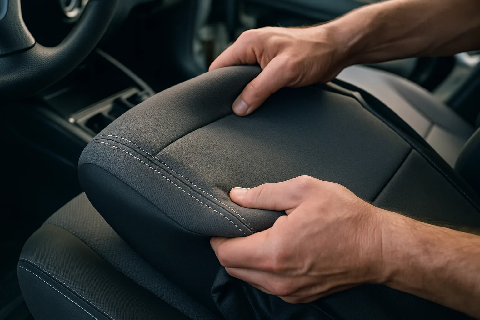 Custom seat cover installation detail